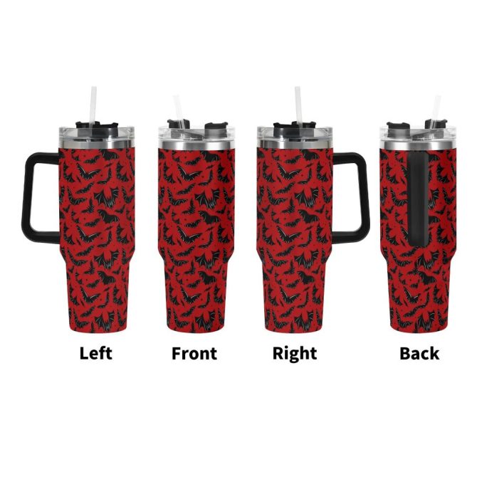 Halloween Batty Bats Custom Stanley Quencher 40Oz Stainless Steel Tumbler With Handle - Image 2