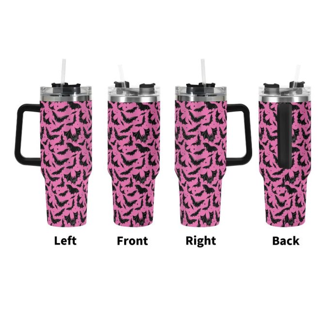 Halloween Batty Bats Custom Stanley Quencher 40Oz Stainless Steel Tumbler With Handle - Image 3