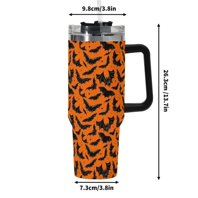 Halloween Batty Bats Custom Stanley Quencher 40Oz Stainless Steel Tumbler With Handle - Image 6