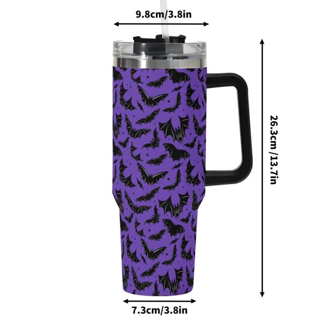 Halloween Batty Bats Custom Stanley Quencher 40Oz Stainless Steel Tumbler With Handle - Image 6
