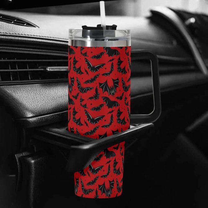 Halloween Batty Bats Custom Stanley Quencher 40Oz Stainless Steel Tumbler With Handle - Image 5