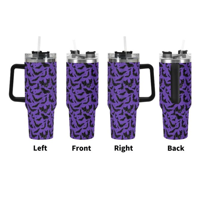 Halloween Batty Bats Custom Stanley Quencher 40Oz Stainless Steel Tumbler With Handle - Image 3