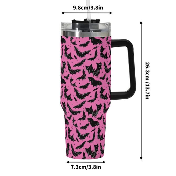 Halloween Batty Bats Custom Stanley Quencher 40Oz Stainless Steel Tumbler With Handle - Image 6