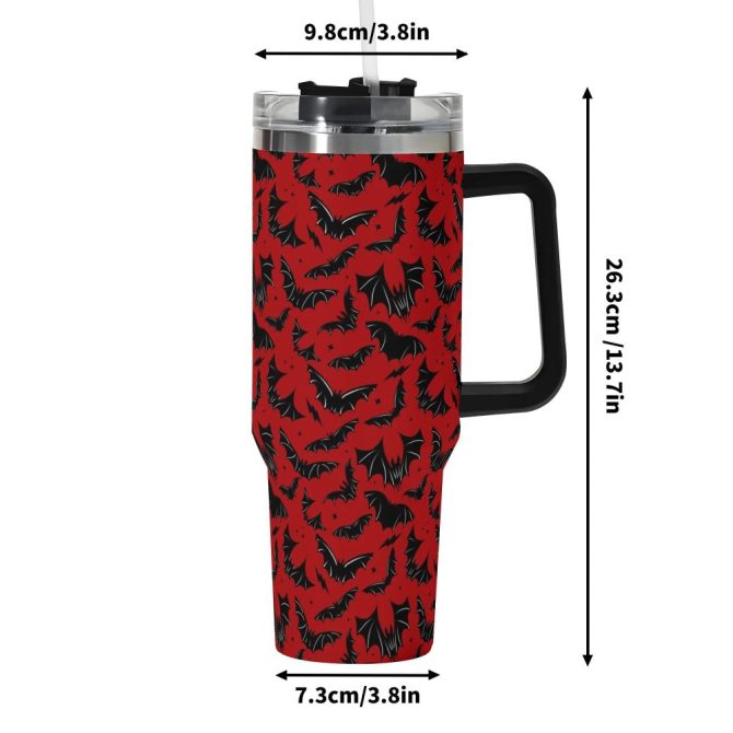 Halloween Batty Bats Custom Stanley Quencher 40Oz Stainless Steel Tumbler With Handle - Image 6
