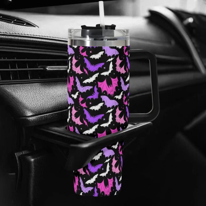Halloween Batty Bats Custom Stanley Quencher 40Oz Stainless Steel Tumbler With Handle - Image 5