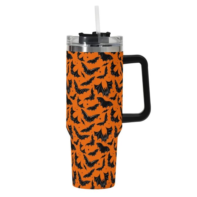 Halloween Batty Bats Custom Stanley Quencher 40Oz Stainless Steel Tumbler With Handle - Image 2