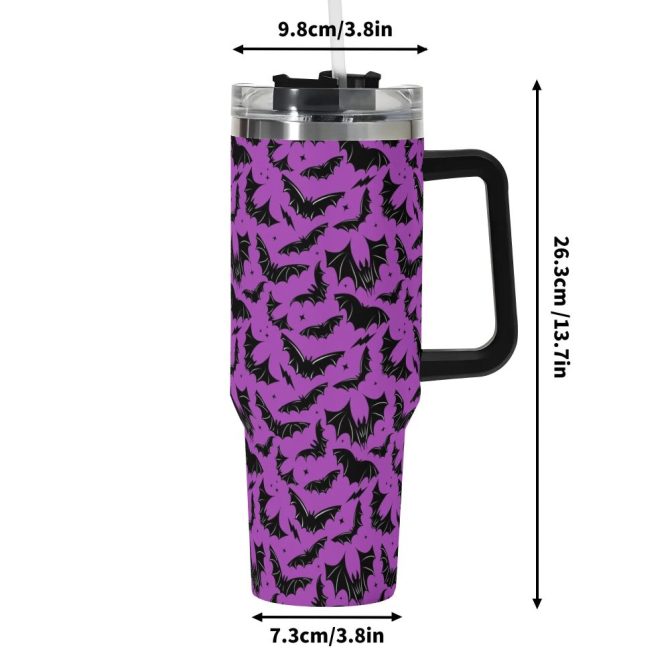 Halloween Batty Bats Custom Stanley Quencher 40Oz Stainless Steel Tumbler With Handle - Image 6