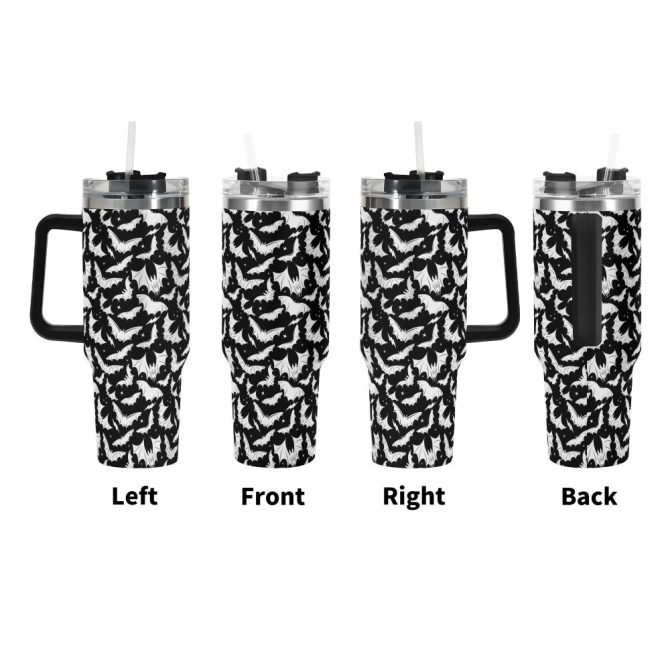 Halloween Batty Bats Custom Stanley Quencher 40Oz Stainless Steel Tumbler With Handle - Image 3