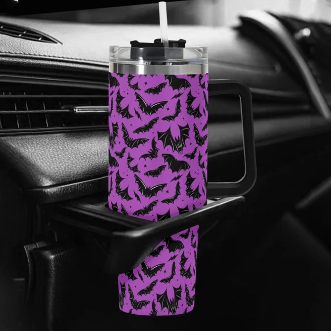 Halloween Batty Bats Custom Stanley Quencher 40Oz Stainless Steel Tumbler With Handle - Image 5