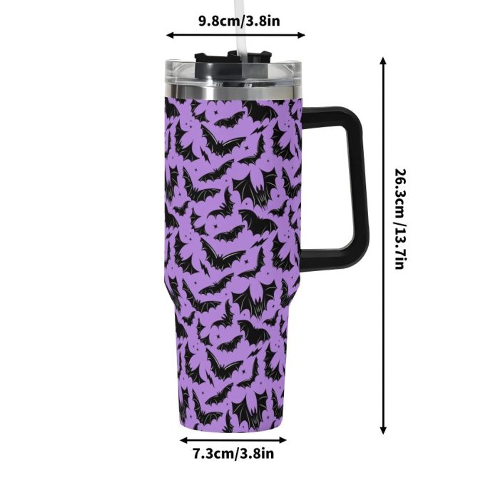 Halloween Batty Bats Custom Stanley Quencher 40Oz Stainless Steel Tumbler With Handle - Image 6