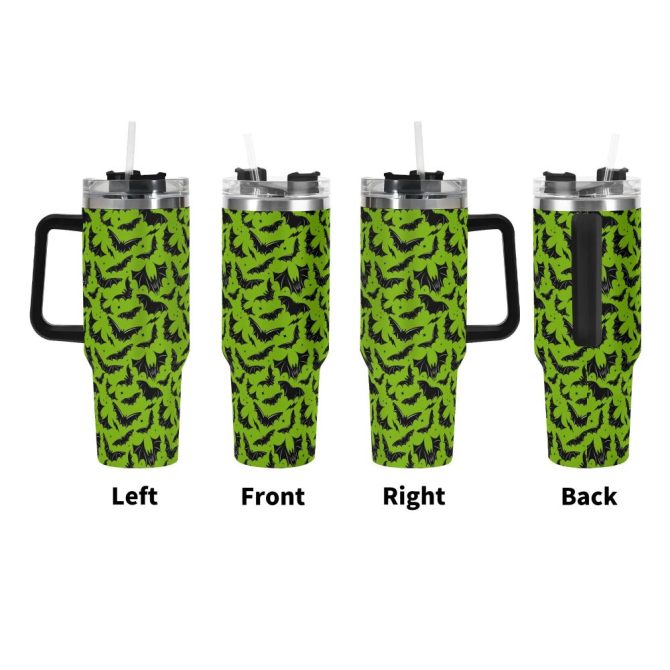 Halloween Batty Bats Custom Stanley Quencher 40Oz Stainless Steel Tumbler With Handle - Image 3