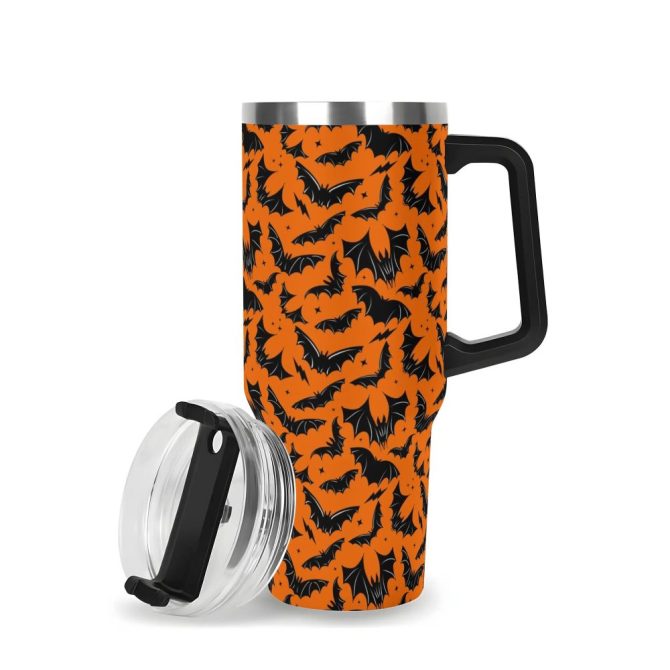 Halloween Batty Bats Custom Stanley Quencher 40Oz Stainless Steel Tumbler With Handle