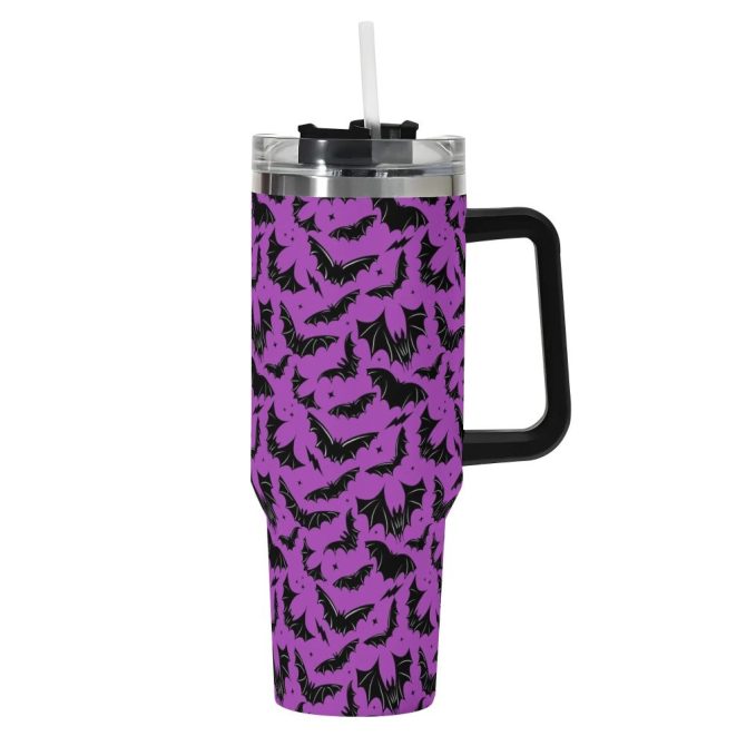 Halloween Batty Bats Custom Stanley Quencher 40Oz Stainless Steel Tumbler With Handle