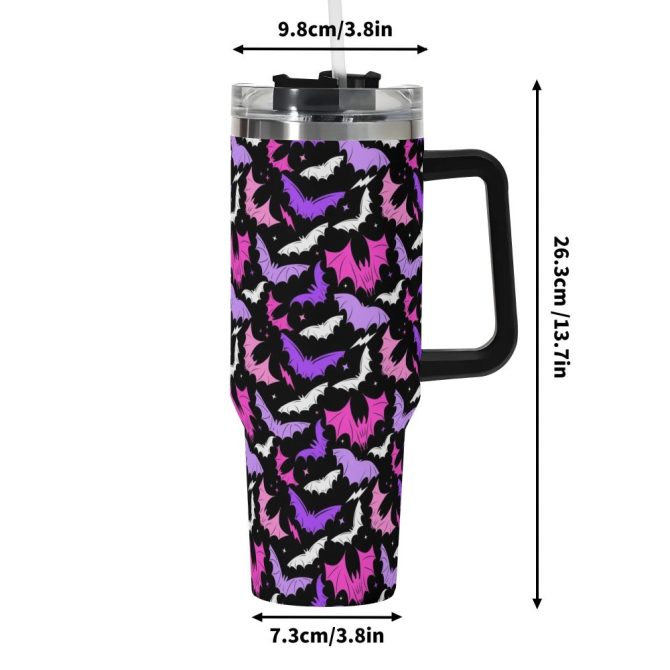 Halloween Batty Bats Custom Stanley Quencher 40Oz Stainless Steel Tumbler With Handle - Image 6