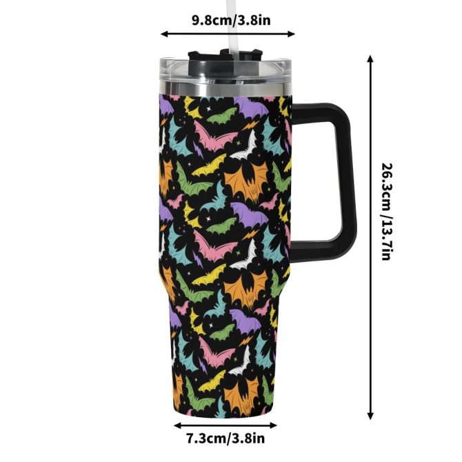 Halloween Batty Bats Custom Stanley Quencher 40Oz Stainless Steel Tumbler With Handle - Image 6