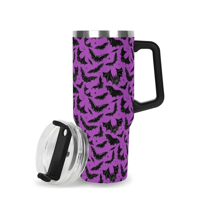 Halloween Batty Bats Custom Stanley Quencher 40Oz Stainless Steel Tumbler With Handle - Image 3