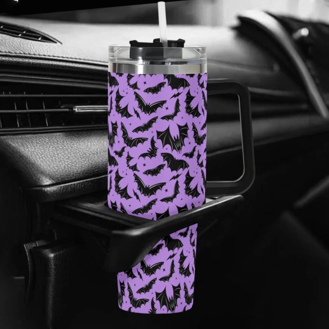 Halloween Batty Bats Custom Stanley Quencher 40Oz Stainless Steel Tumbler With Handle - Image 5