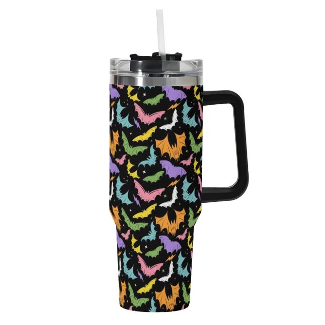 Halloween Batty Bats Custom Stanley Quencher 40Oz Stainless Steel Tumbler With Handle - Image 2