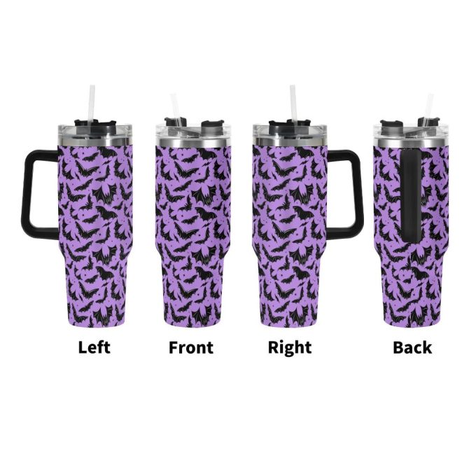 Halloween Batty Bats Custom Stanley Quencher 40Oz Stainless Steel Tumbler With Handle - Image 3