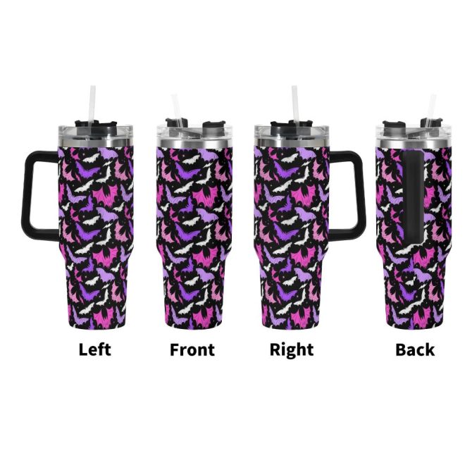 Halloween Batty Bats Custom Stanley Quencher 40Oz Stainless Steel Tumbler With Handle - Image 3