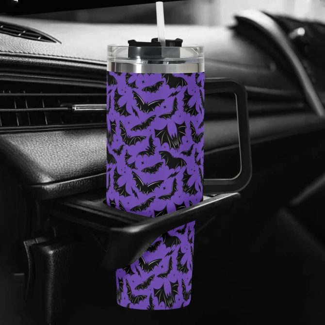 Halloween Batty Bats Custom Stanley Quencher 40Oz Stainless Steel Tumbler With Handle - Image 5