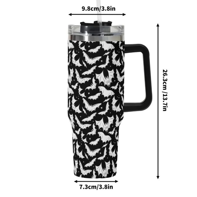 Halloween Batty Bats Custom Stanley Quencher 40Oz Stainless Steel Tumbler With Handle - Image 6