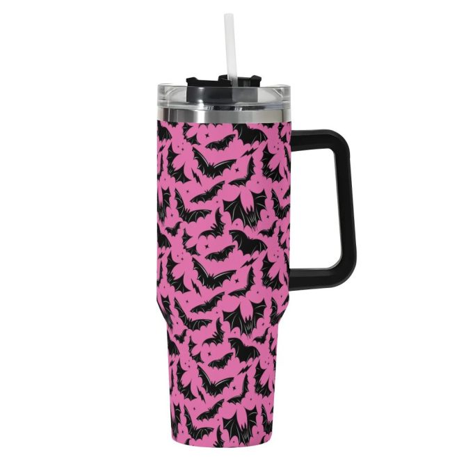 Halloween Batty Bats Custom Stanley Quencher 40Oz Stainless Steel Tumbler With Handle - Image 2