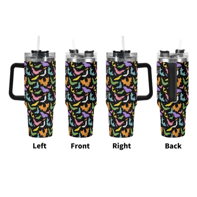 Halloween Batty Bats Custom Stanley Quencher 40Oz Stainless Steel Tumbler With Handle - Image 3