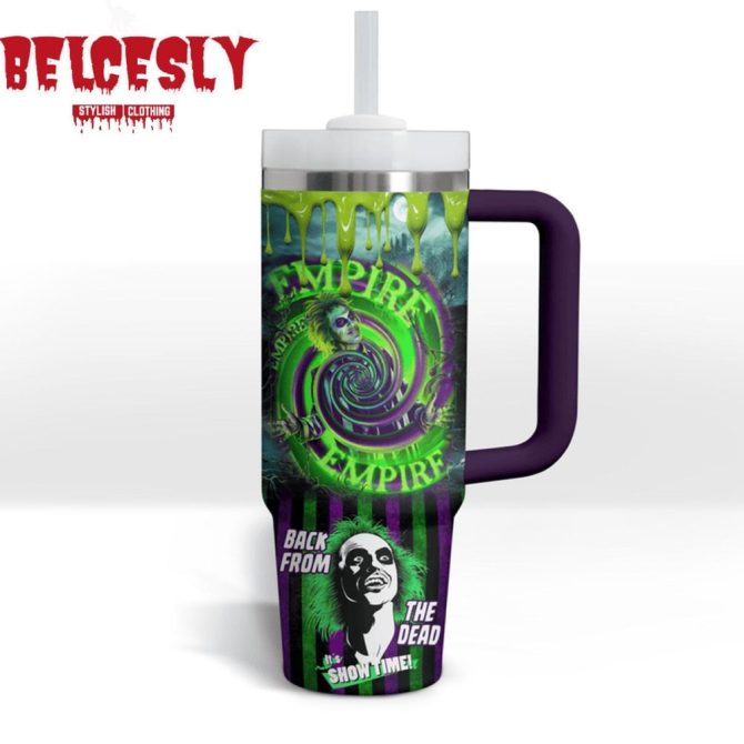 Halloween Beetlejuice Movies Custom Stanley Quencher 40Oz Stainless Steel Tumbler With Handle - Image 3