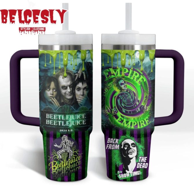 Halloween Beetlejuice Movies Custom Stanley Quencher 40Oz Stainless Steel Tumbler With Handle - Image 2