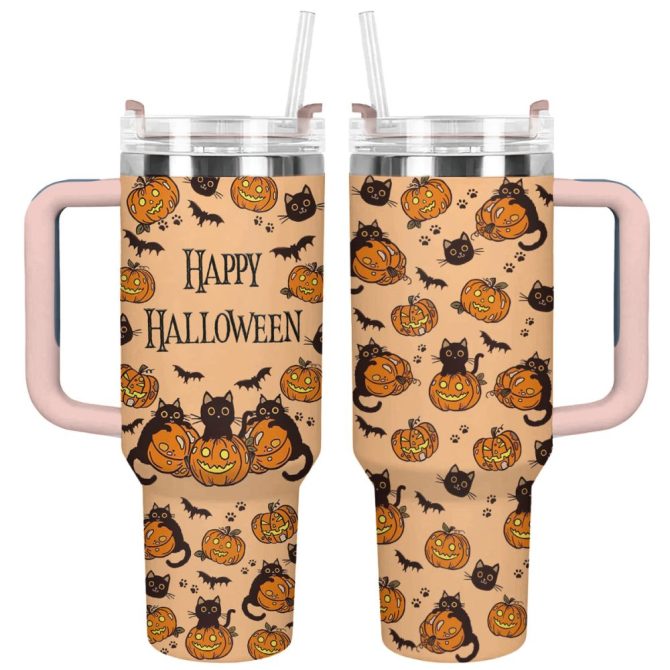 Halloween Black Cat Custom Stanley Quencher 40Oz Stainless Steel Tumbler With Handle - Image 12