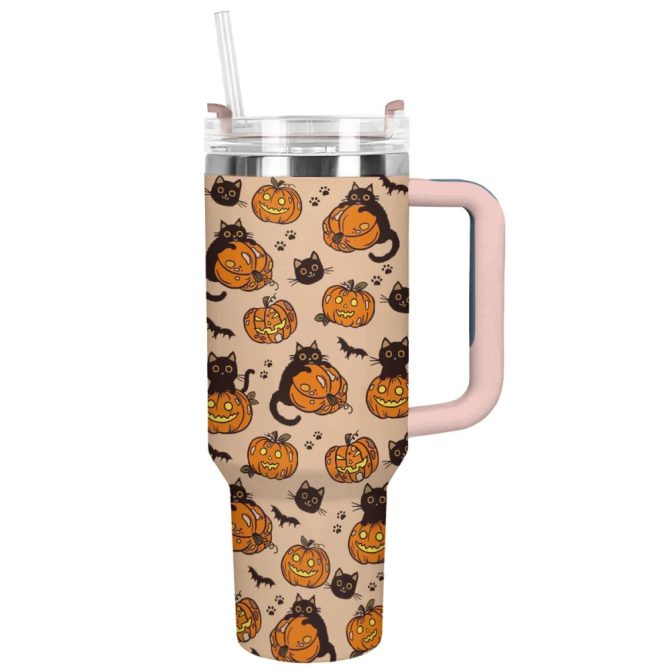 Halloween Black Cat Custom Stanley Quencher 40Oz Stainless Steel Tumbler With Handle - Image 12