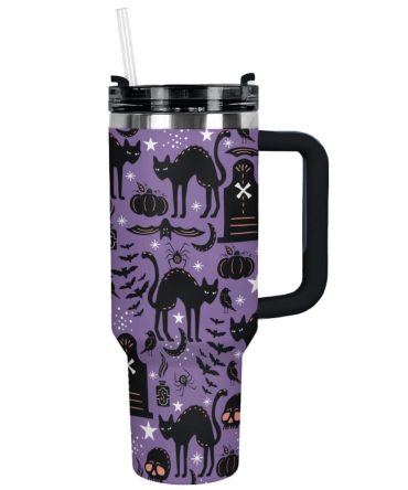 Halloween Black Cat Magic Custom Stanley Quencher 40Oz Stainless Steel Tumbler With Handle