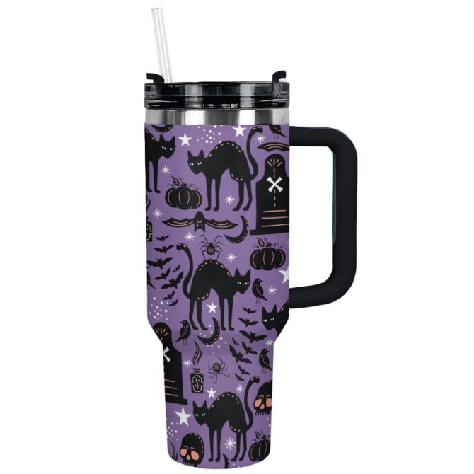 Halloween Black Cat Magic Custom Stanley Quencher 40Oz Stainless Steel Tumbler With Handle - Image 5