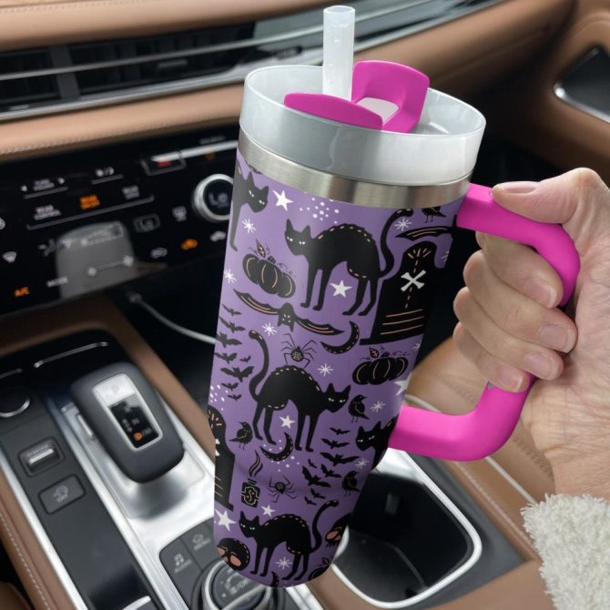 Halloween Black Cat Magic Custom Stanley Quencher 40Oz Stainless Steel Tumbler With Handle - Image 3