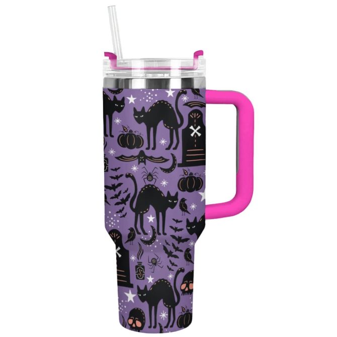 Halloween Black Cat Magic Custom Stanley Quencher 40Oz Stainless Steel Tumbler With Handle - Image 6