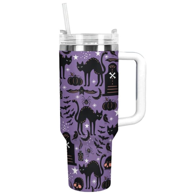 Halloween Black Cat Magic Custom Stanley Quencher 40Oz Stainless Steel Tumbler With Handle - Image 7