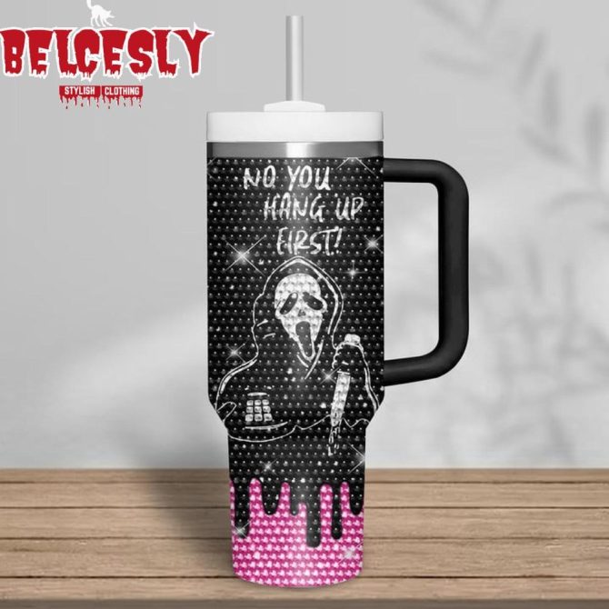 Halloween Bling Ghostface Scream Movies Custom Stanley Quencher 40Oz Stainless Steel Tumbler With Handle - Image 3