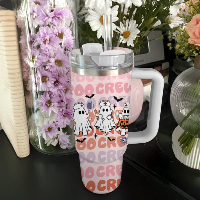 Halloween Boo Boo Crew Custom Stanley Quencher 40Oz Stainless Steel Tumbler With Handle - Image 3