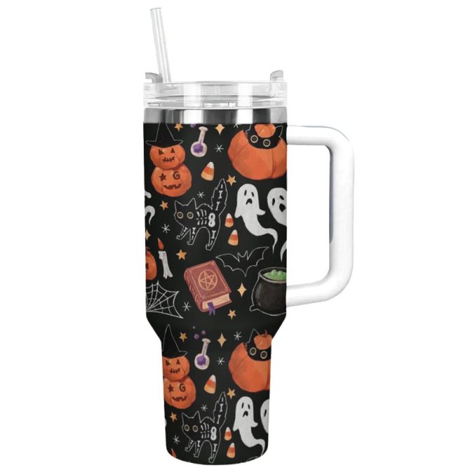 Halloween Boo-Tiful Custom Stanley Quencher 40Oz Stainless Steel Tumbler With Handle