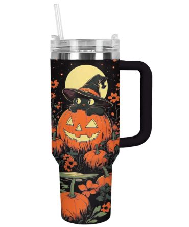 Halloween Cat Garden Custom Stanley Quencher 40Oz Stainless Steel Tumbler With Handle