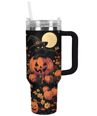 Halloween Cat Garden Custom Stanley Quencher 40Oz Stainless Steel Tumbler With Handle