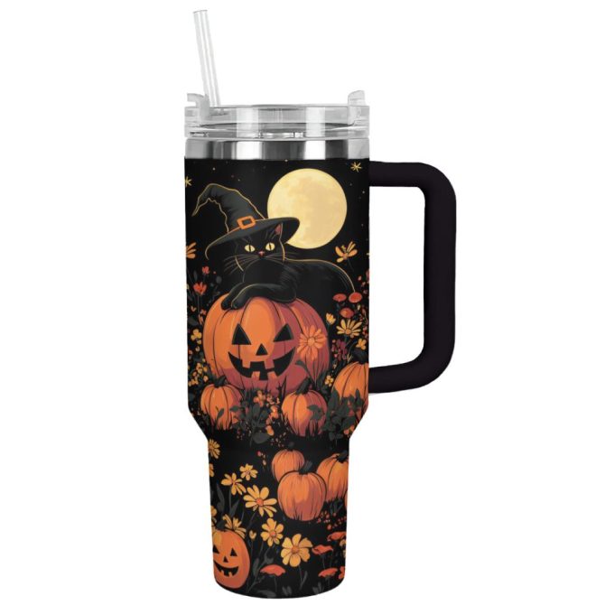 Halloween Cat Garden Custom Stanley Quencher 40Oz Stainless Steel Tumbler With Handle