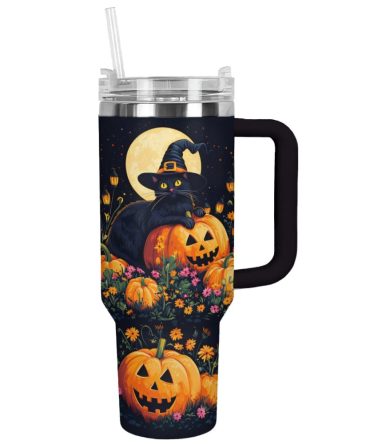 Halloween Cat Garden Custom Stanley Quencher 40Oz Stainless Steel Tumbler With Handle