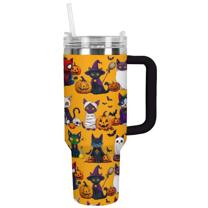 Halloween Cat Spooky Custom Stanley Quencher 40Oz Stainless Steel Tumbler With Handle - Image 12