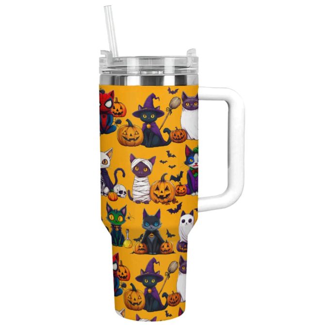 Halloween Cat Spooky Custom Stanley Quencher 40Oz Stainless Steel Tumbler With Handle - Image 13