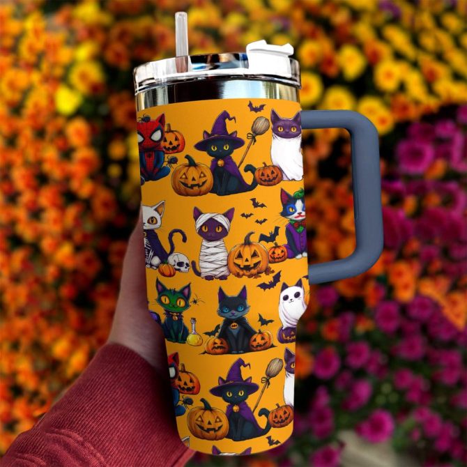 Halloween Cat Spooky Custom Stanley Quencher 40Oz Stainless Steel Tumbler With Handle - Image 2