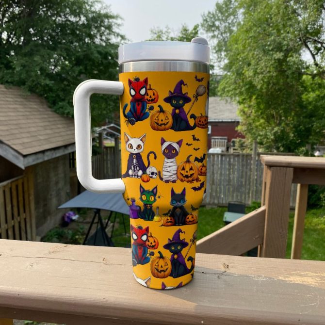 Halloween Cat Spooky Custom Stanley Quencher 40Oz Stainless Steel Tumbler With Handle - Image 3