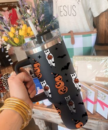 Halloween Cat With Pumpkin Custom Stanley Quencher 40Oz Stainless Steel Tumbler With Handle