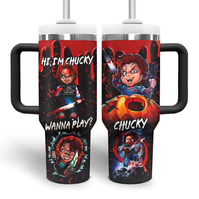 Halloween Chucky Movies Custom Stanley Quencher 40Oz Stainless Steel Tumbler - Image 3
